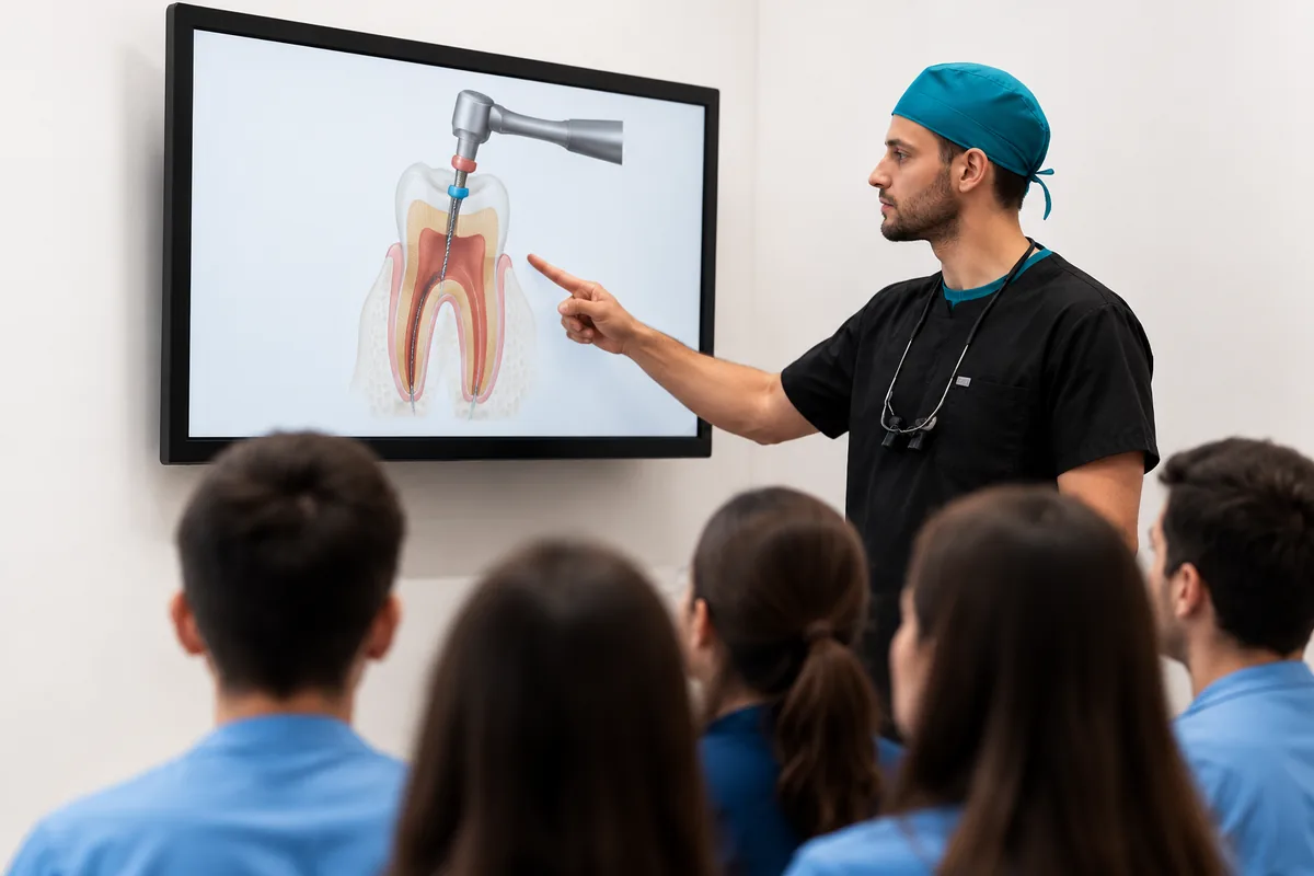Le Dr Benjamin Orlik lors d’un enseignement universitaire en endodontie