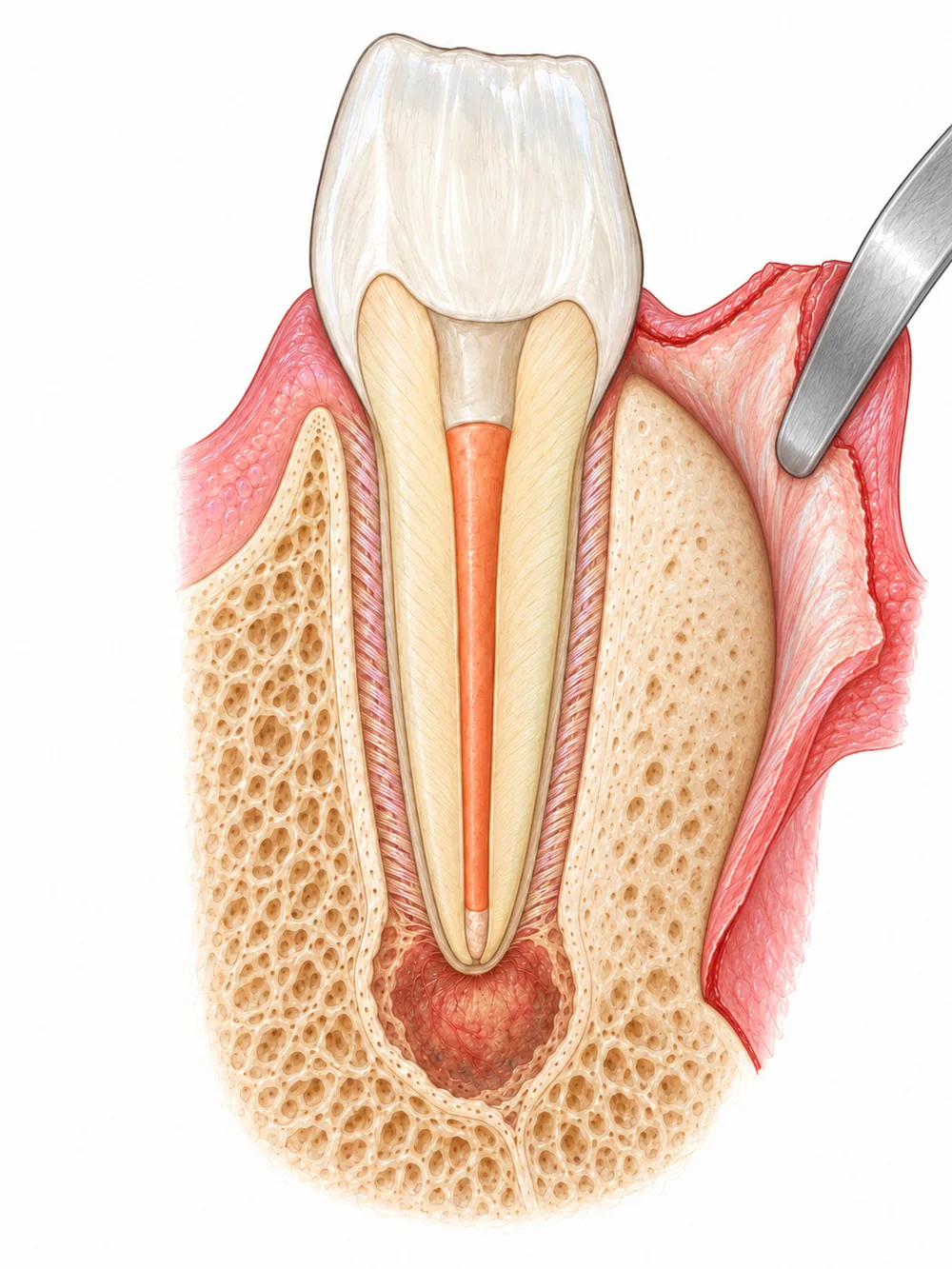 Décollement d’un lambeau en microchirurgie endodontique