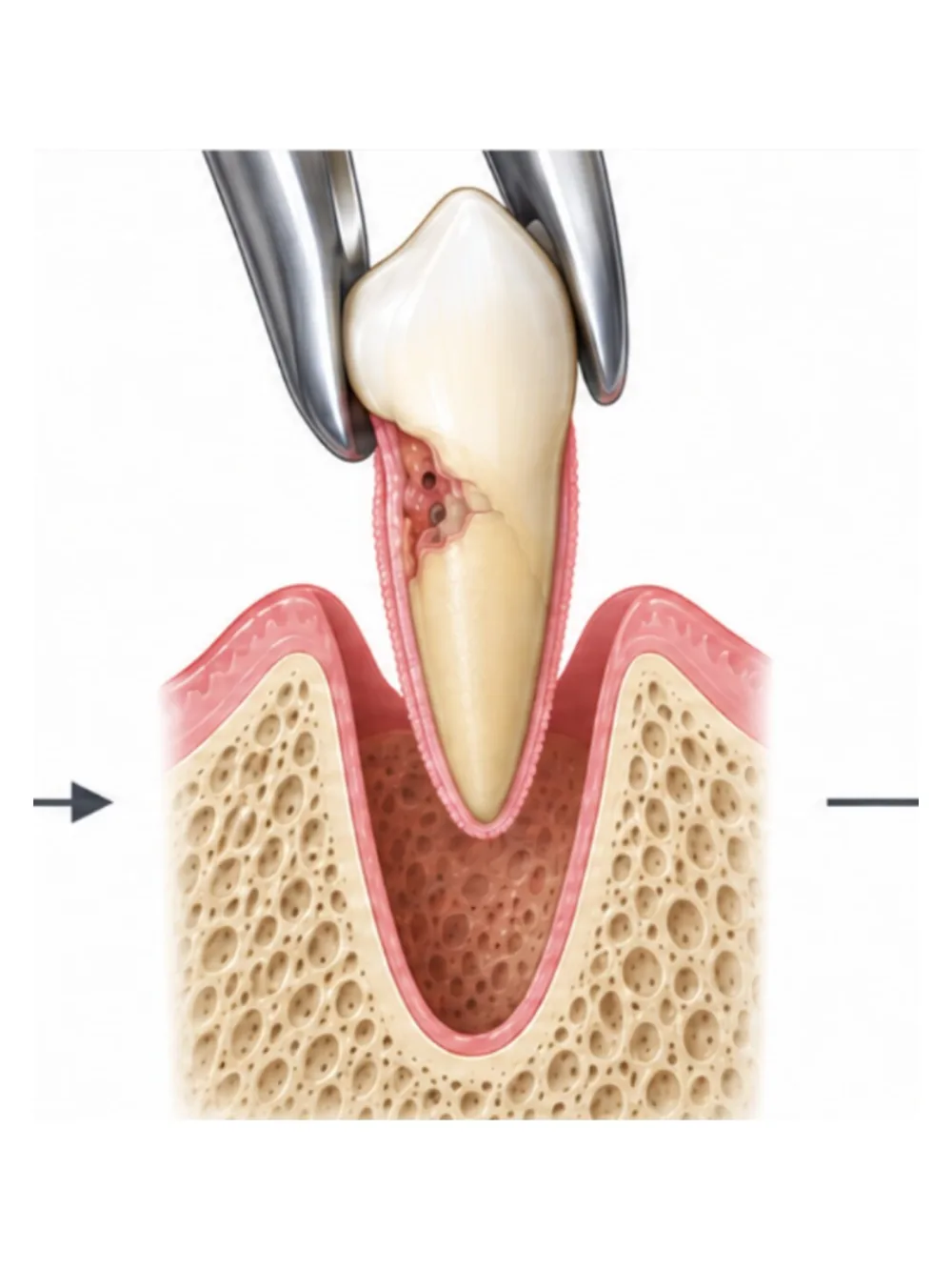 Schéma de l’extraction atraumatique de la dent
