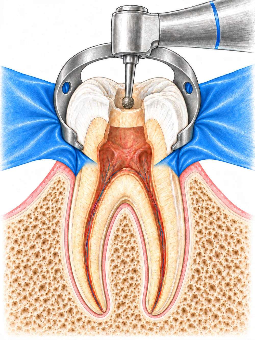 Cavité d’accès endodontique sous digue