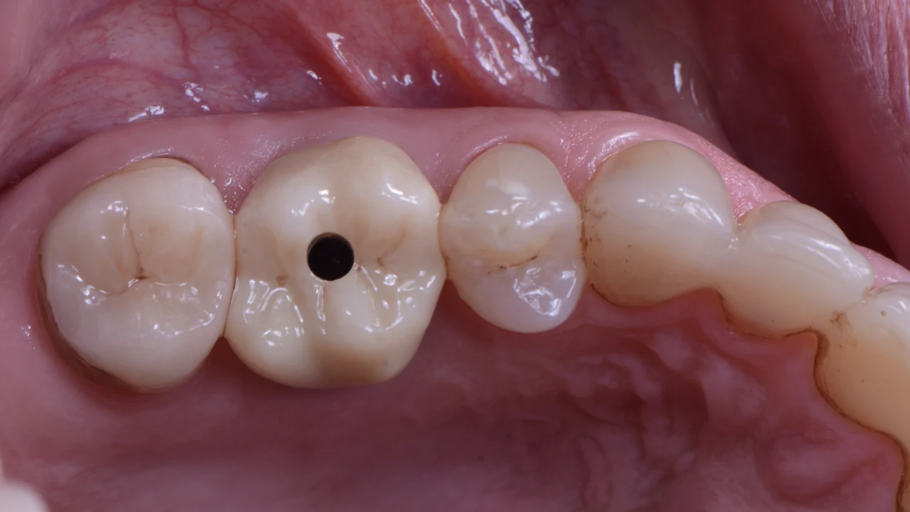 Implant molaire immédiat et protocole SSA : couronne définitive, vue occlusale